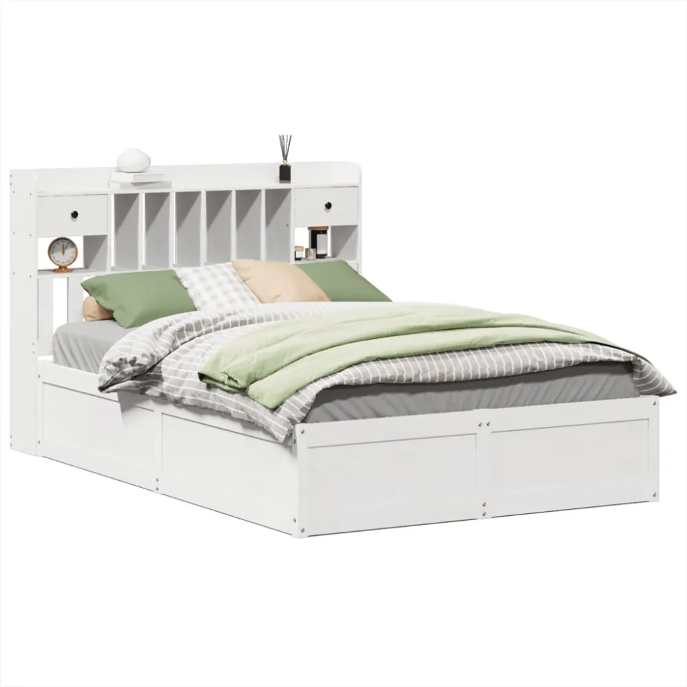 Cama sem colchão 140x190 cm madeira de pinho maciç branco com Bomba Integrada