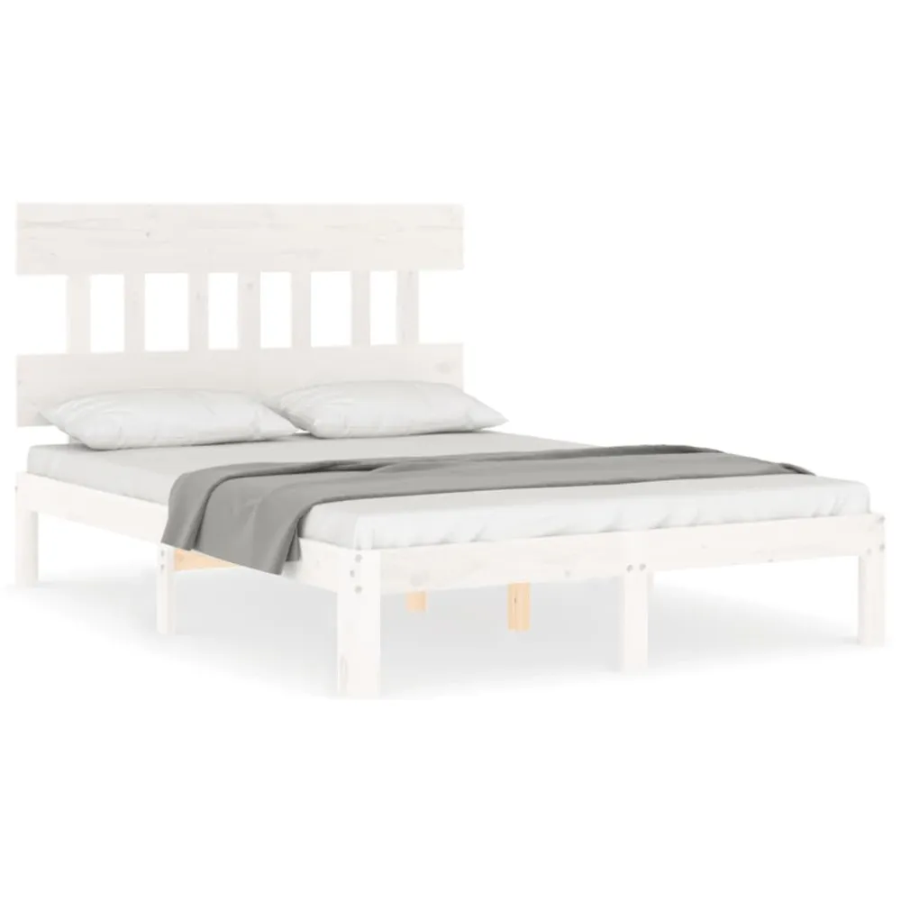 Cama sem colchão 140x190 cm madeira de pinho maciç branco Altura 20 cm