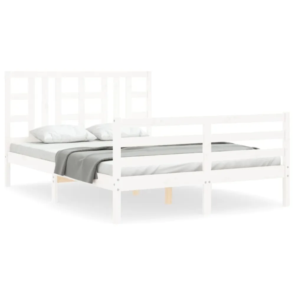 Cama sem colchão 140x190 cm madeira de pinho maciç branco em Tecido Resistente