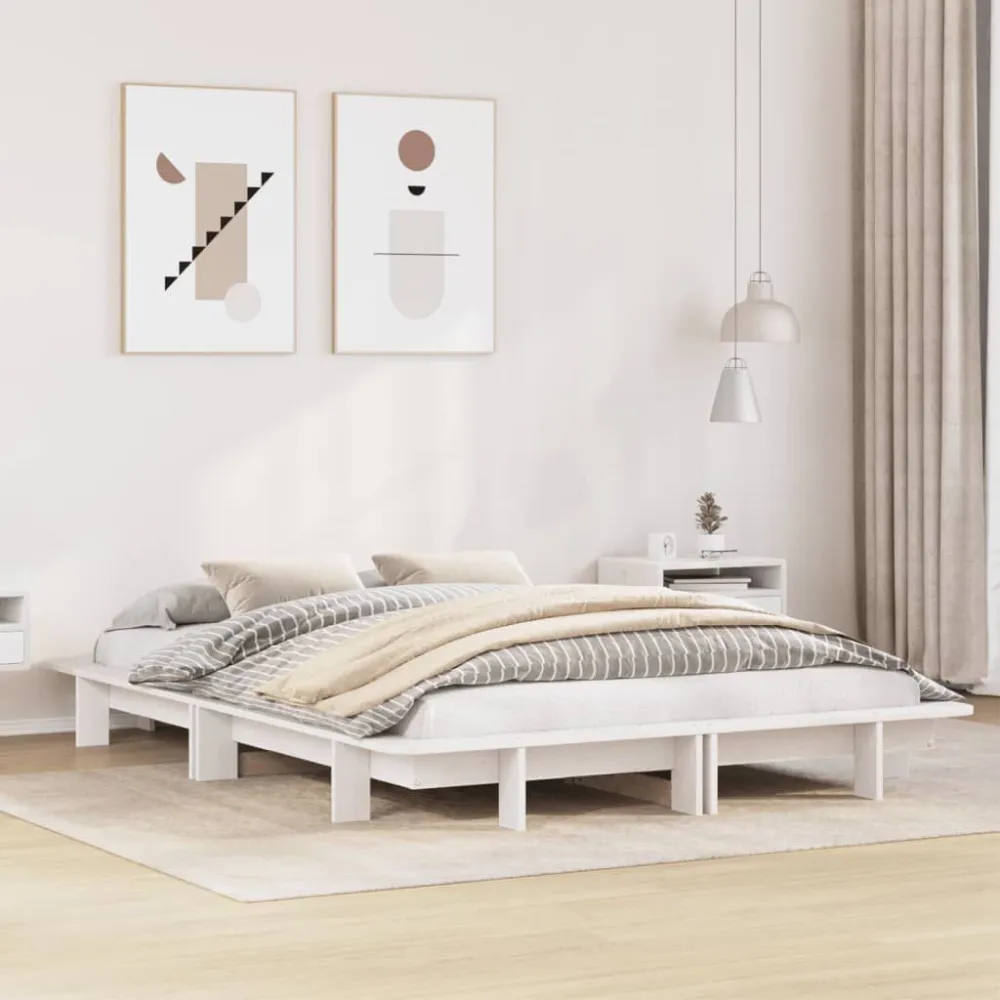 Cama sem colchão 140x190 cm madeira de pinho maciç branco (Com Capa Removível)