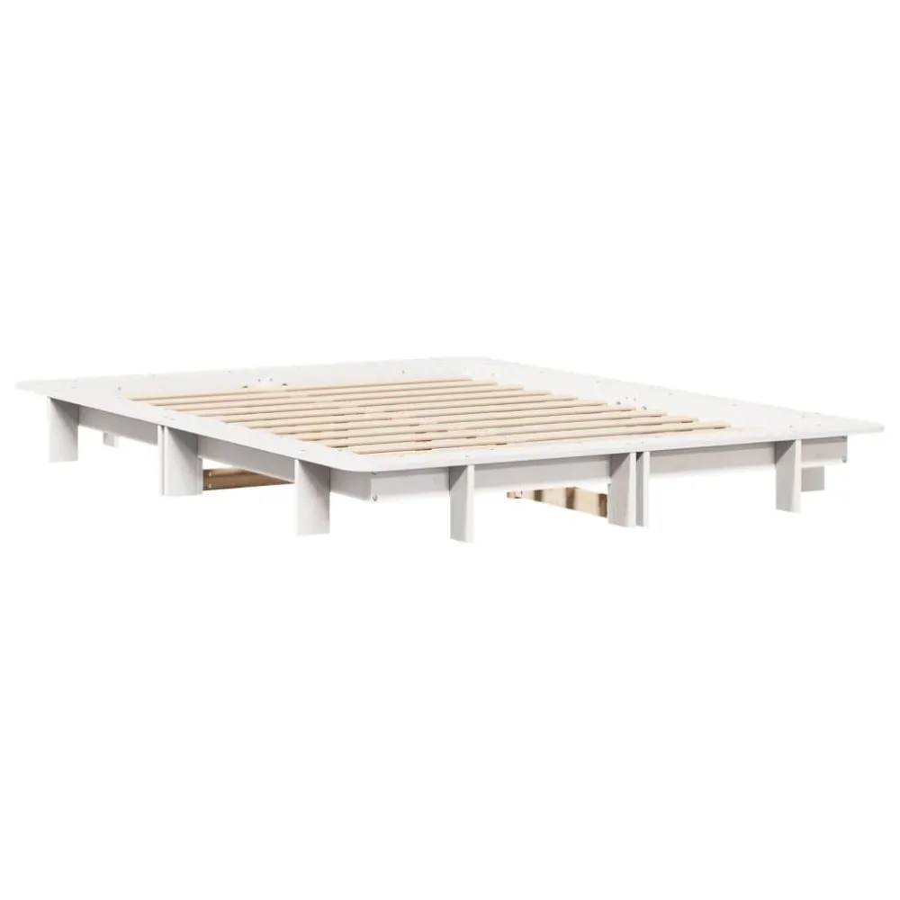 Cama sem colchão 140x190 cm madeira de pinho maciç branco (Com Capa Removível)