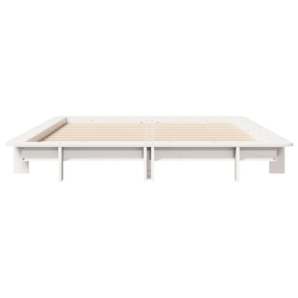 Cama sem colchão 140x190 cm madeira de pinho maciç branco (Com Capa Removível)