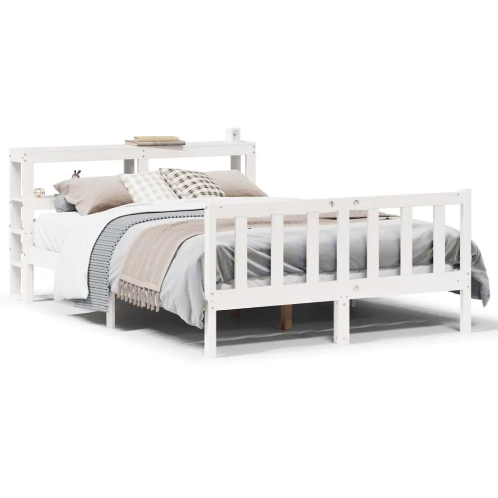 Cama sem colchão 140x200 cm madeira de pinho maciç branco para Visitas Inesperadas