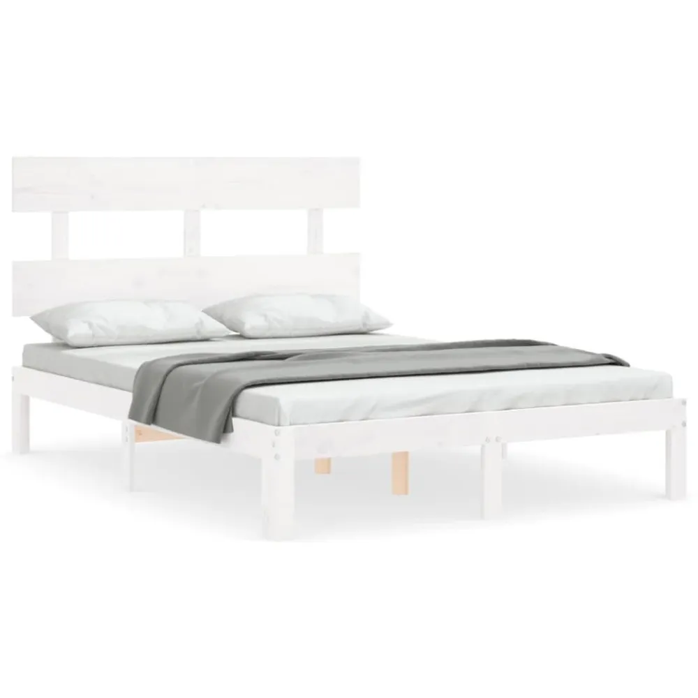Cama sem colchão 140x200 cm madeira de pinho maciç branco (Com Capa Removível)