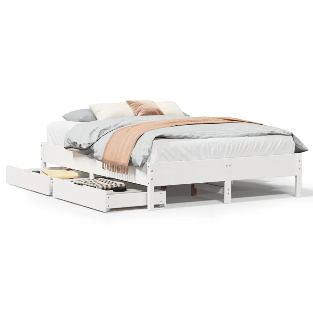Cama sem colchão 150x200 cm madeira de pinho maciç branco com Bomba Elétrica Inclusa