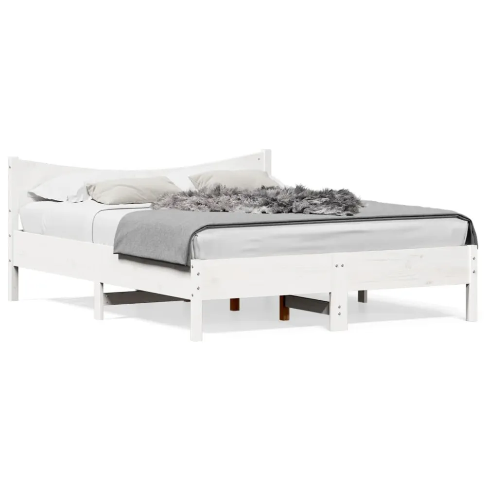 Cama sem colchão 150x200 cm madeira de pinho maciç branco com Bomba Elétrica Inclusa
