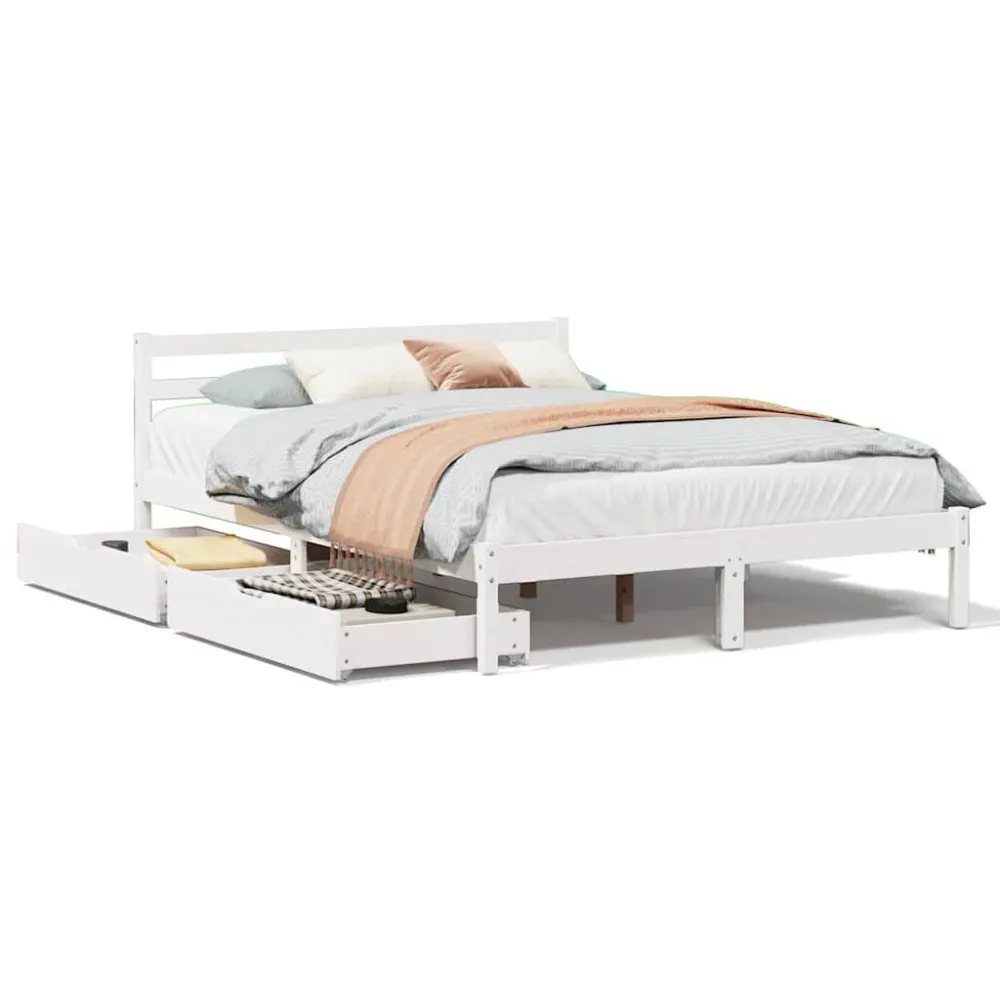 Cama sem colchão 150x200 cm madeira de pinho maciç branco | Inflação Rápida |