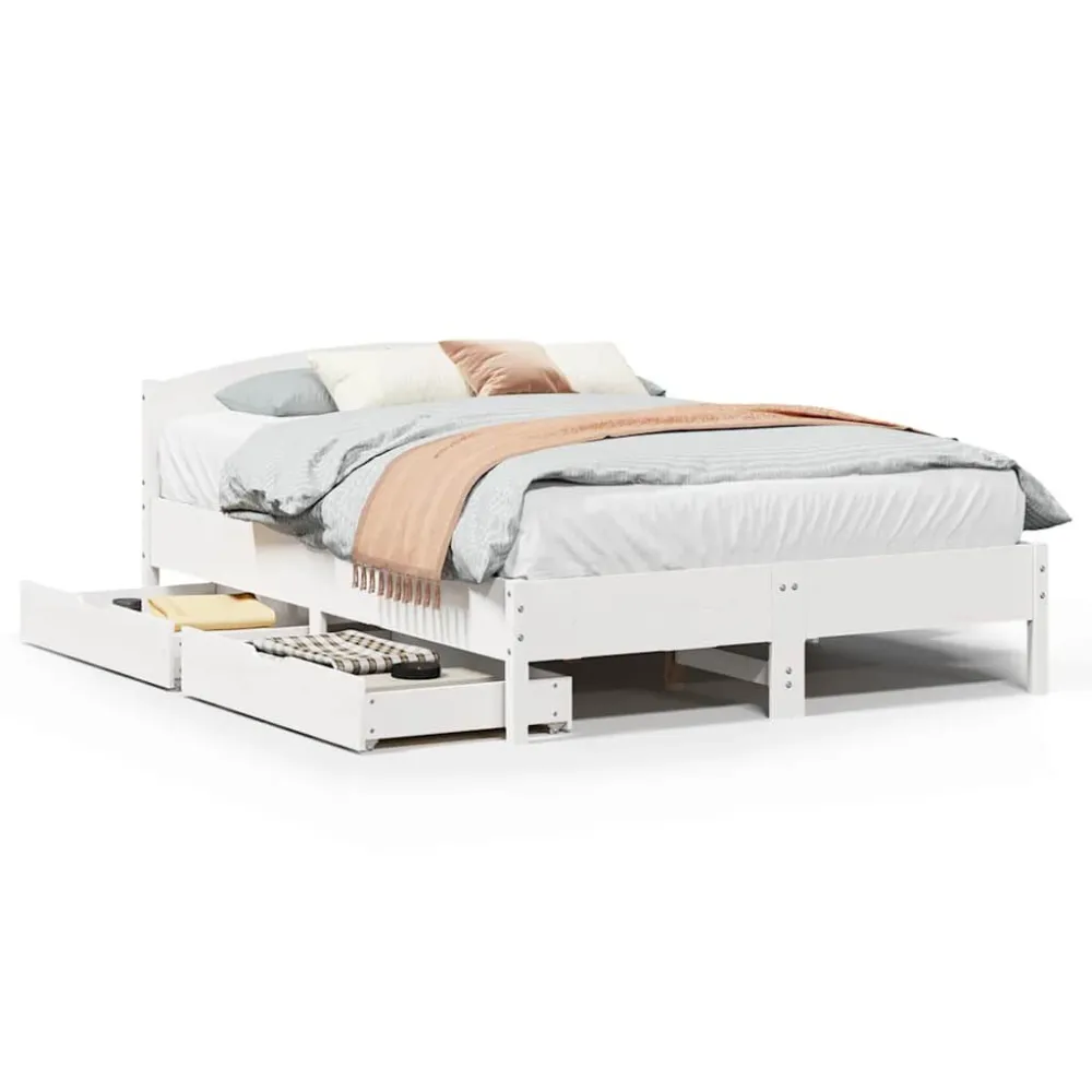 Cama sem colchão 150x200 cm madeira de pinho maciç branco Portátil e Dobrável