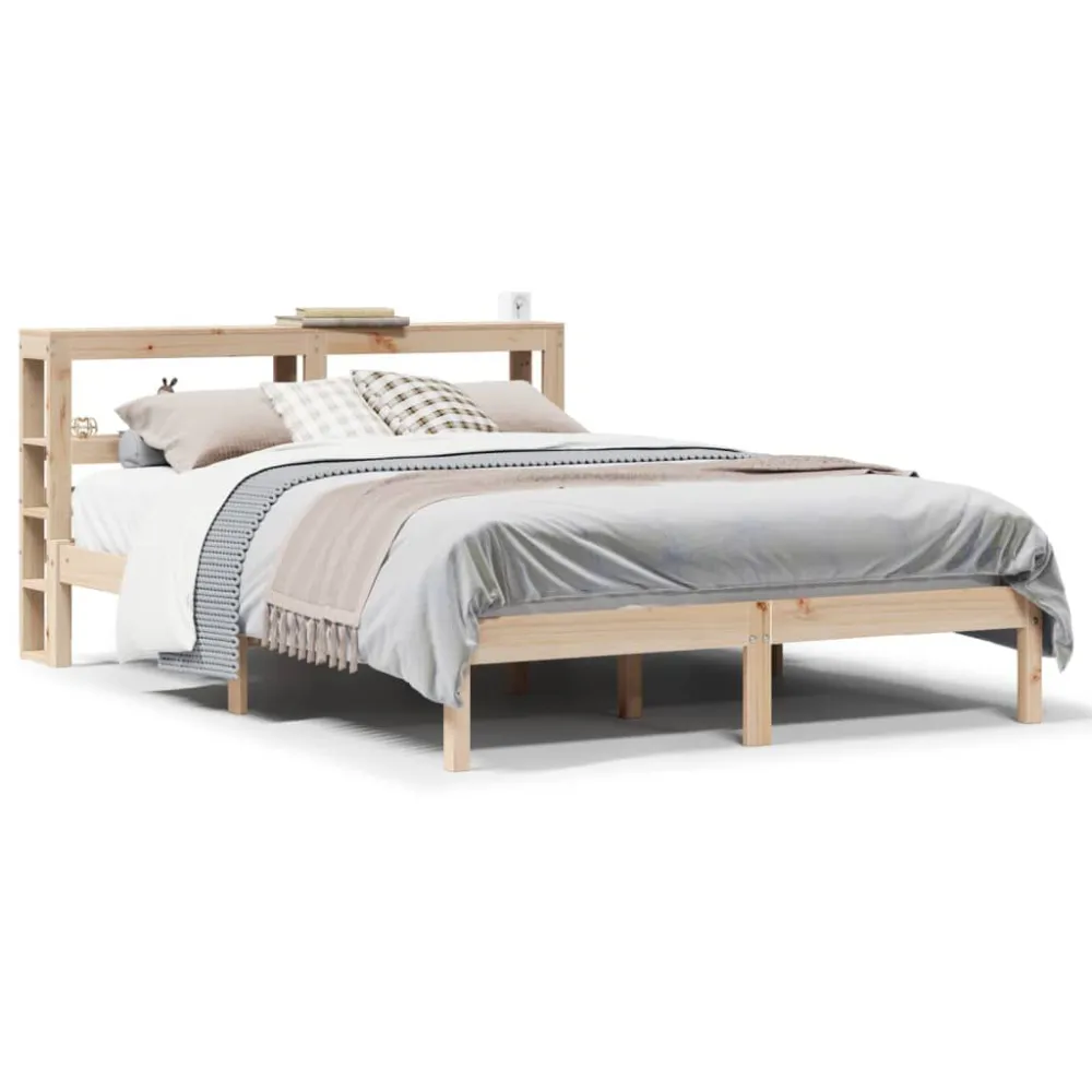 Cama sem colchão 160x200 cm madeira de pinho maciç em Tecido Resistente