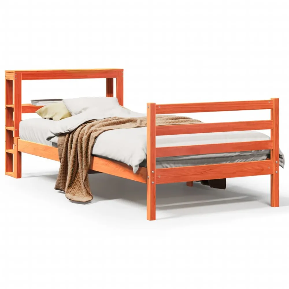 Cama sem colchão 75x190 cm madeira de pinho maciç castanho-mel com Bomba Elétrica Inclusa