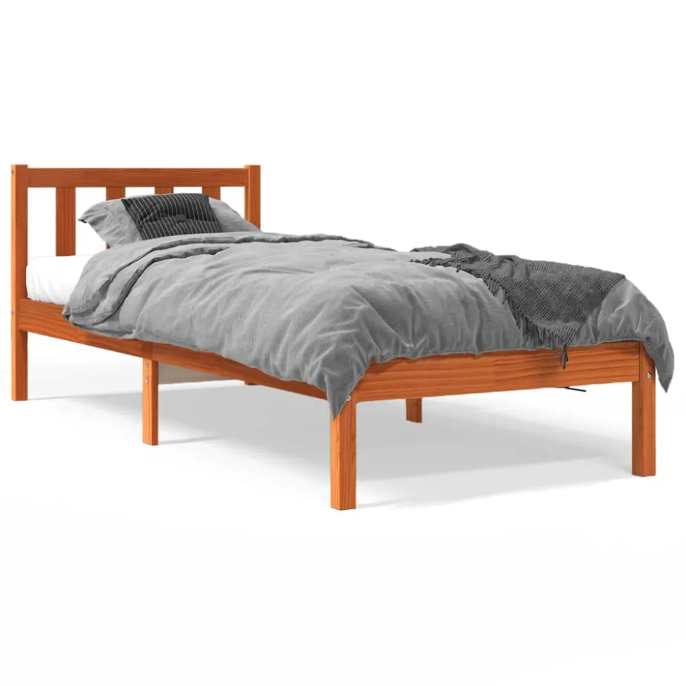 Cama sem colchão 90x190 cm madeira de pinho maciç castanho-mel para Visitas Inesperadas