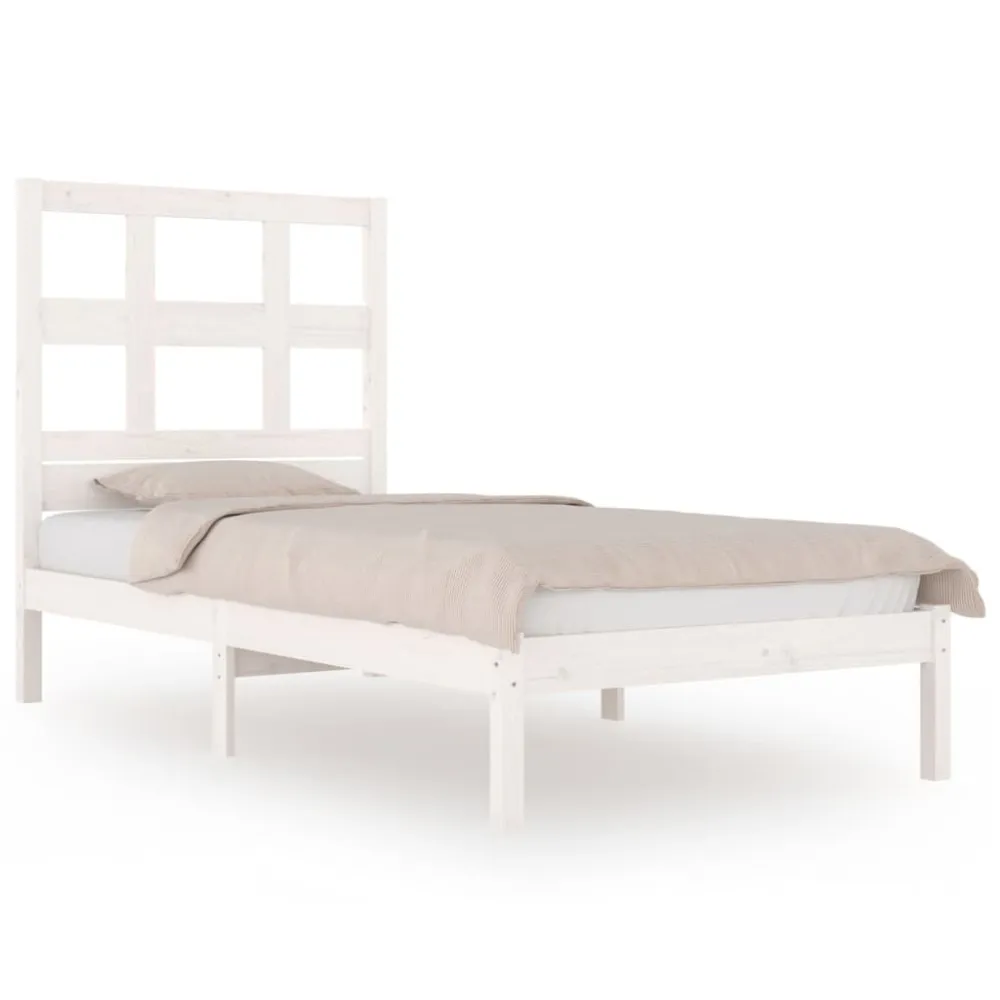 Cama sem colchão 90x190 cm madeira de pinho maciç branco | Inflação Rápida |