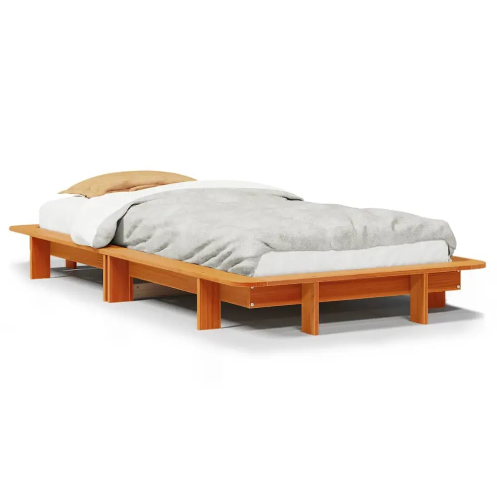 Cama sem colchão 90x190 cm madeira de pinho maciç castanho-mel para Visitas Inesperadas