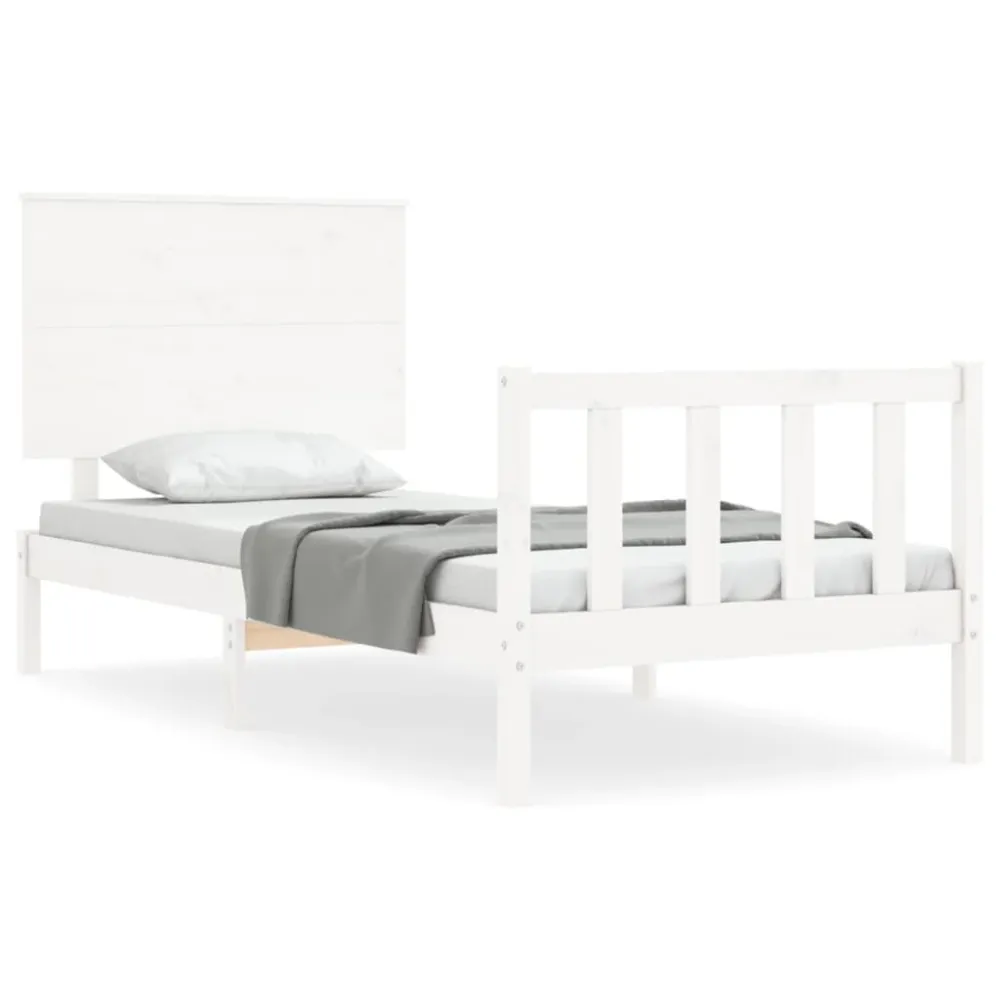 Cama sem colchão 90x200 cm madeira de pinho maciç branco em Tecido Resistente