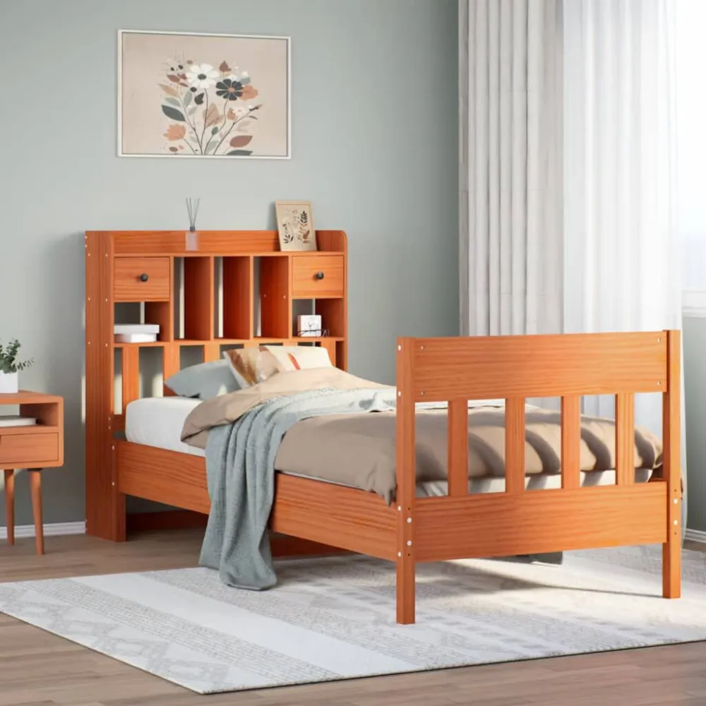 Cama sem colchão 90x200 cm pinho maciço castanho-mel para Adultos até 120kg