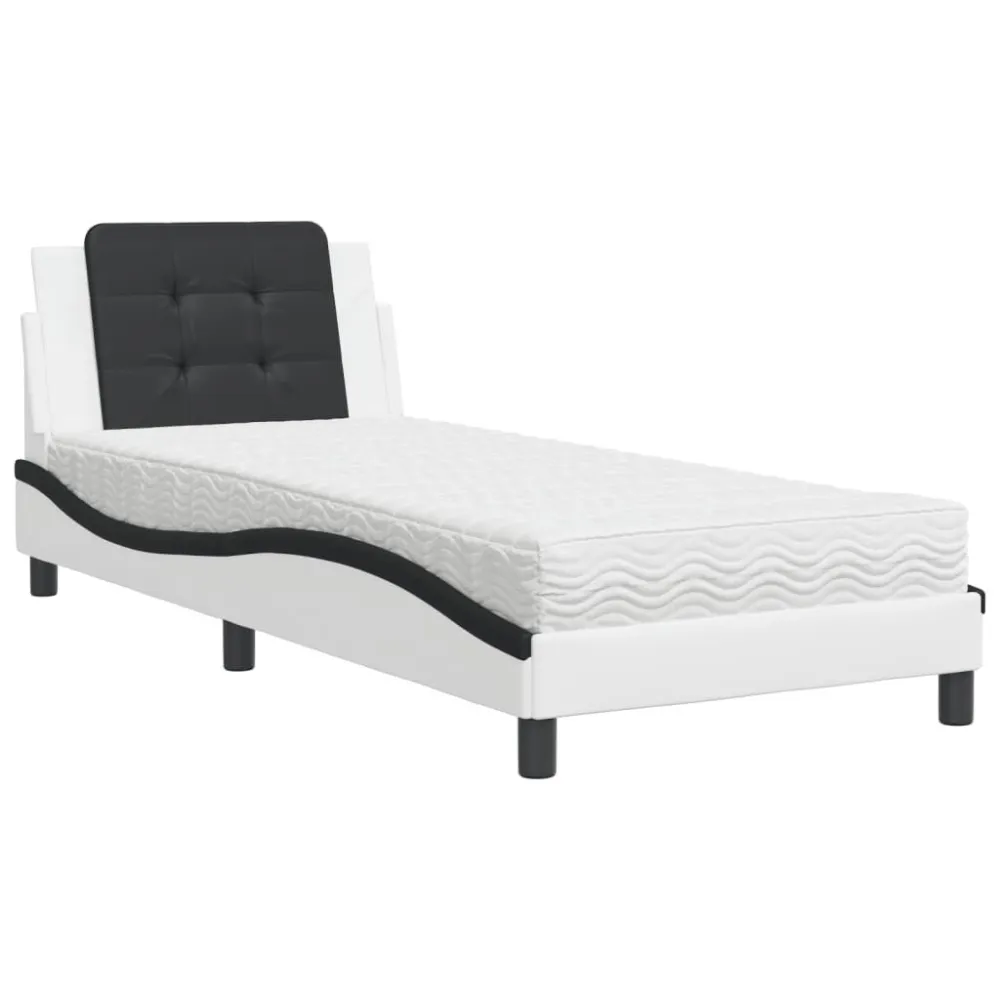 Certificado Anti-Alérgico Cama com colchão 90x190 cm couro artificial preto e branco