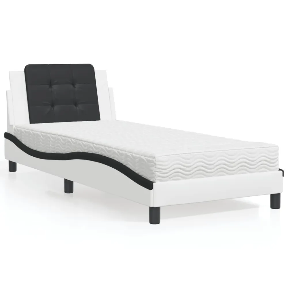 Certificado Anti-Alérgico Cama com colchão 90x190 cm couro artificial preto e branco