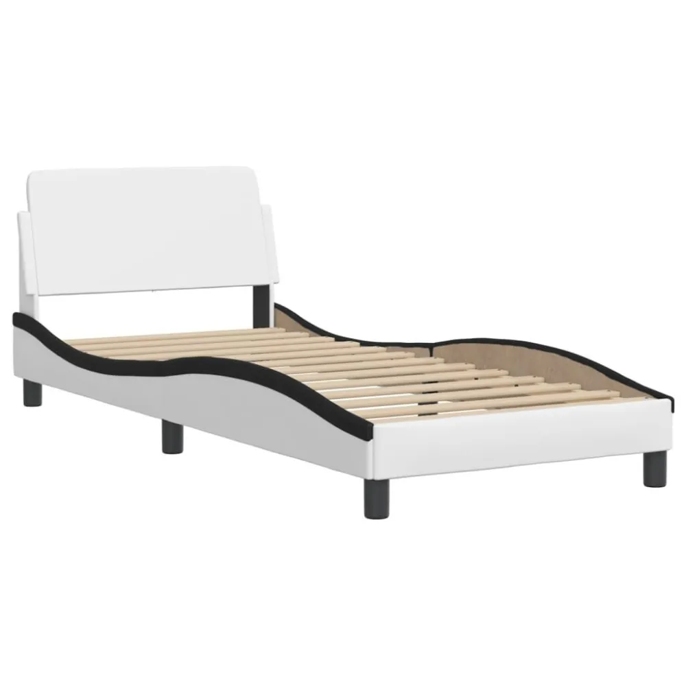 Certificado Anti-Alérgico Cama com colchão 90x190 cm couro artificial preto e branco