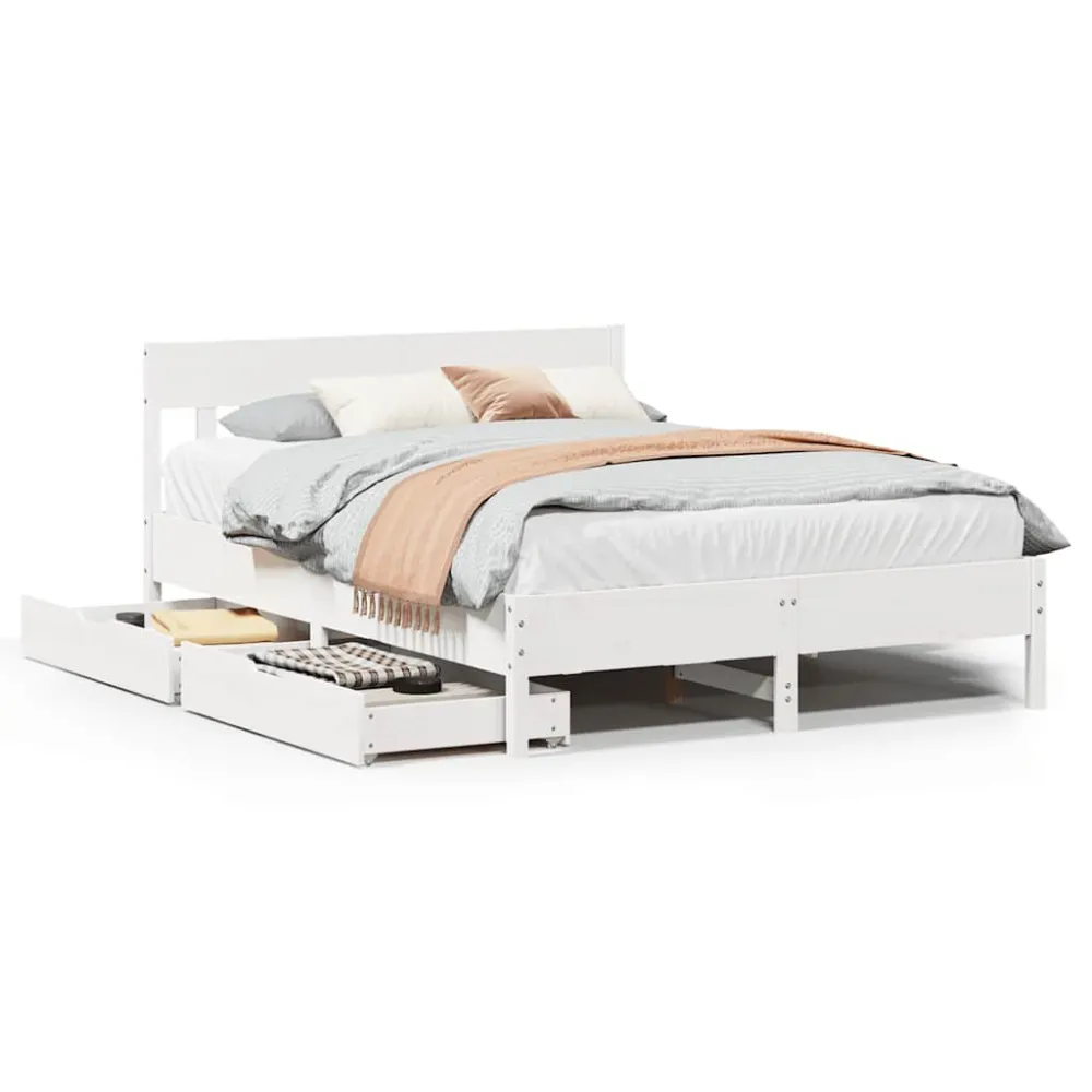 Certificado Anti-Alérgico Cama sem colchão 140x190 cm madeira de pinho maciç branco