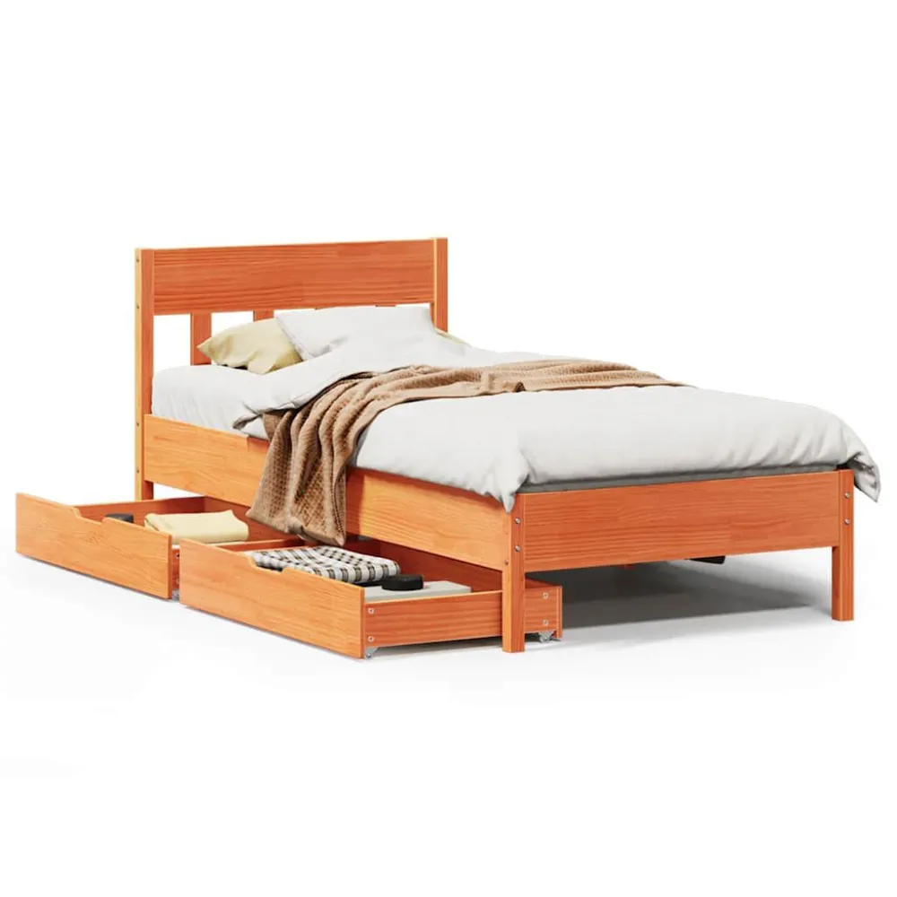 Certificado Anti-Alérgico Cama sem colchão 75x190 cm madeira de pinho maciç castanho-mel