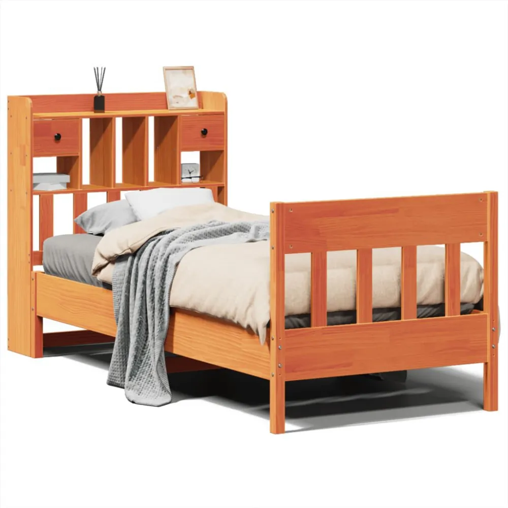 Certificado Anti-Alérgico Cama sem colchão 90x190 cm madeira de pinho maciç castanho-mel