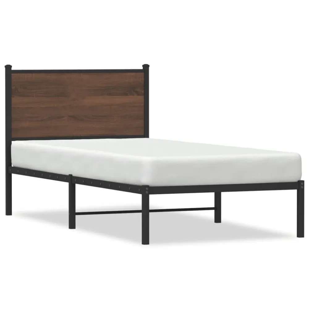 Certificado Anti-Alérgico Estrutura de cama sem colchão 90x200 cm metálico carvalho castanho