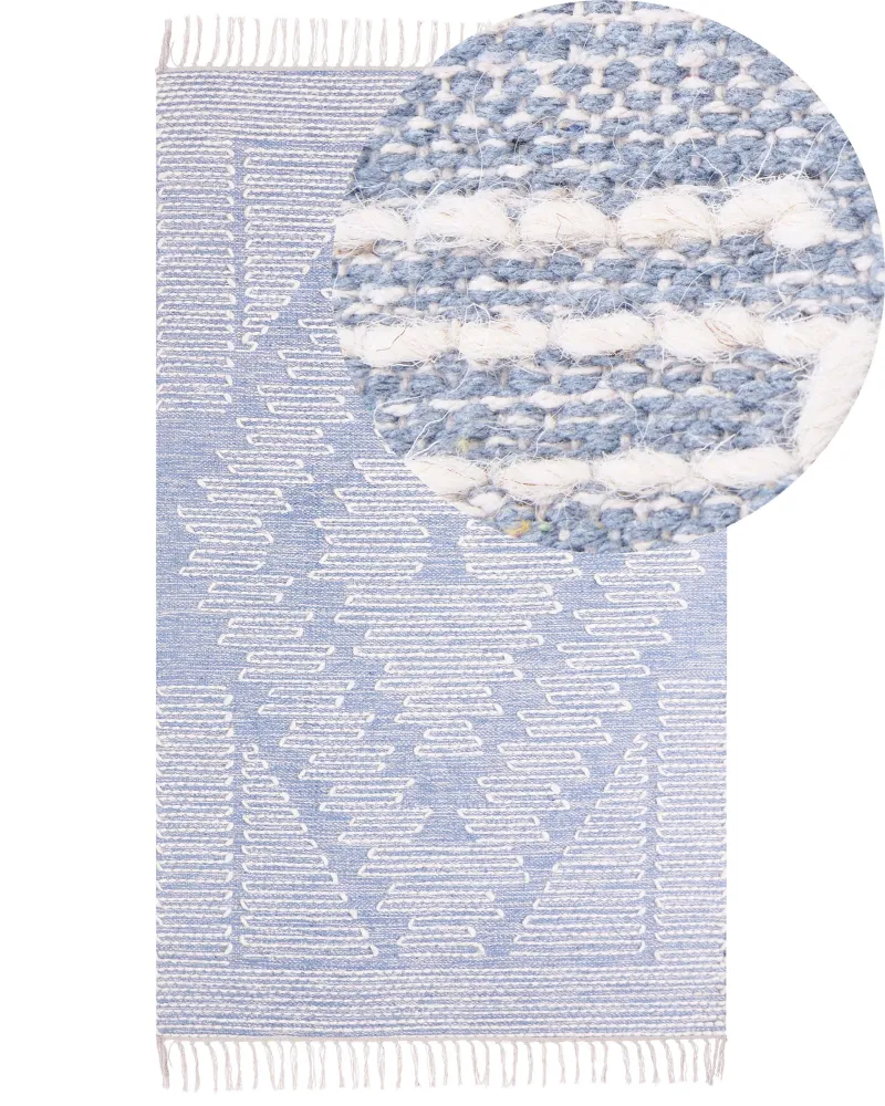 Cotton Area Rug 80 x 150 cm Blue and White ANSAR