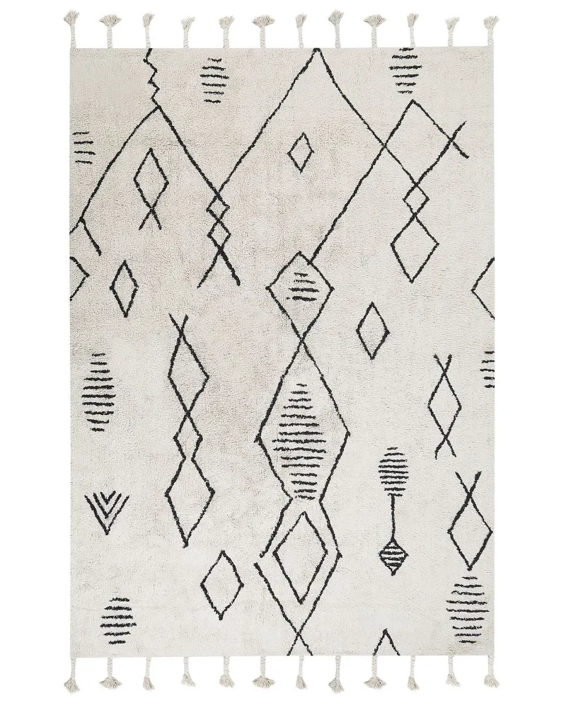 Cotton Area Rug 160 x 230 cm Black and Pérola KEBIR
