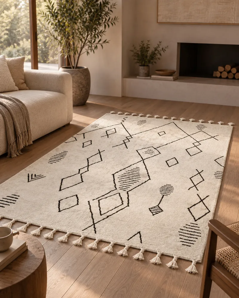 Cotton Area Rug 160 x 230 cm Black and Pérola KEBIR
