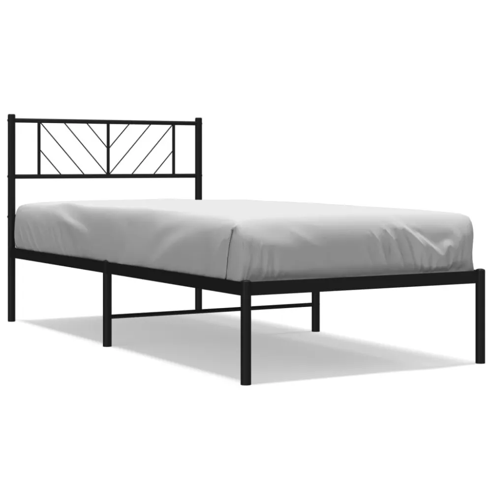 Estrutura de cama metálico sem colchão com cabeceira 75x190 cm preto