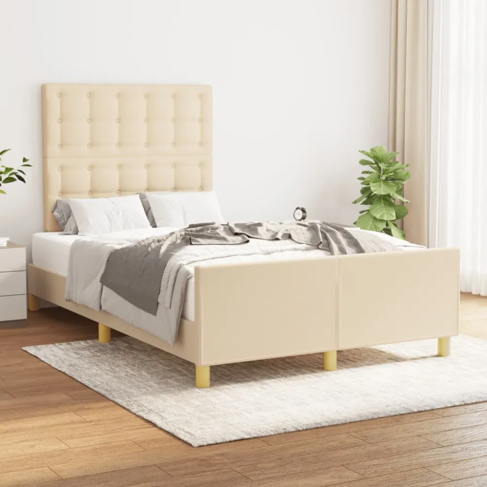 Estrutura de cama sem colchão 120x200 cm tecido cor creme Tamanho Queen Size