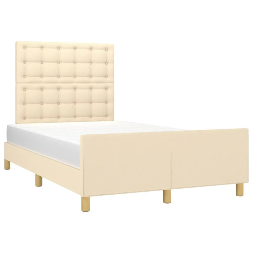 Estrutura de cama sem colchão 120x200 cm tecido cor creme Tamanho Queen Size