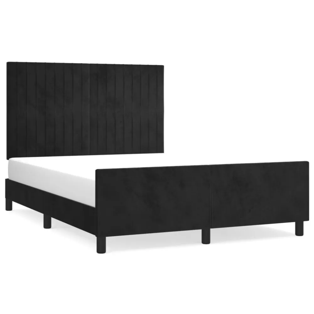 Estrutura de cama sem colchão 140x200 cm veludo preto com Bomba Integrada