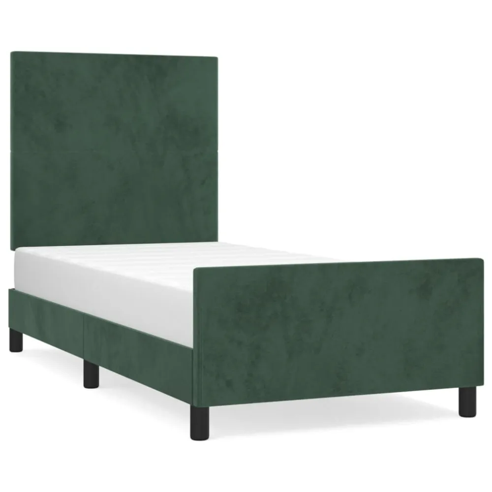 Estrutura de cama sem colchão 90x190 cm veludo verde-escuro para Visitas Inesperadas
