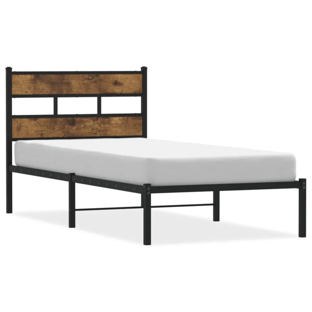 Estrutura de cama sem colchão 90x200 cm metálico carvalho fumado