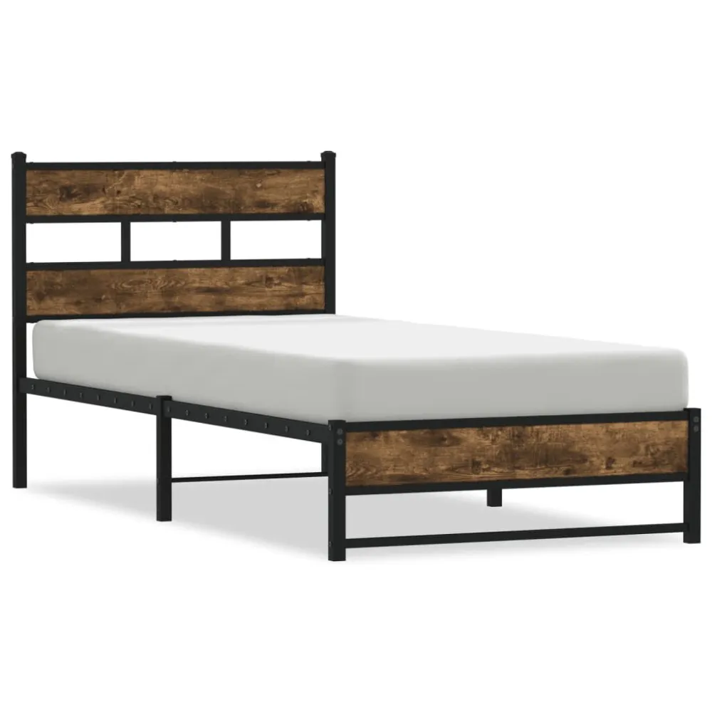 Estrutura de cama sem colchão 90x200 cm metálico carvalho fumado