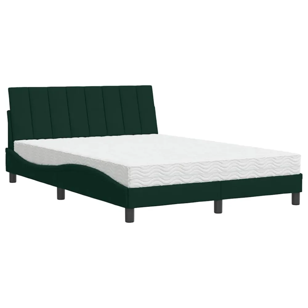Premium Impermeável Cama com colchão 140x200 cm veludo verde-escuro