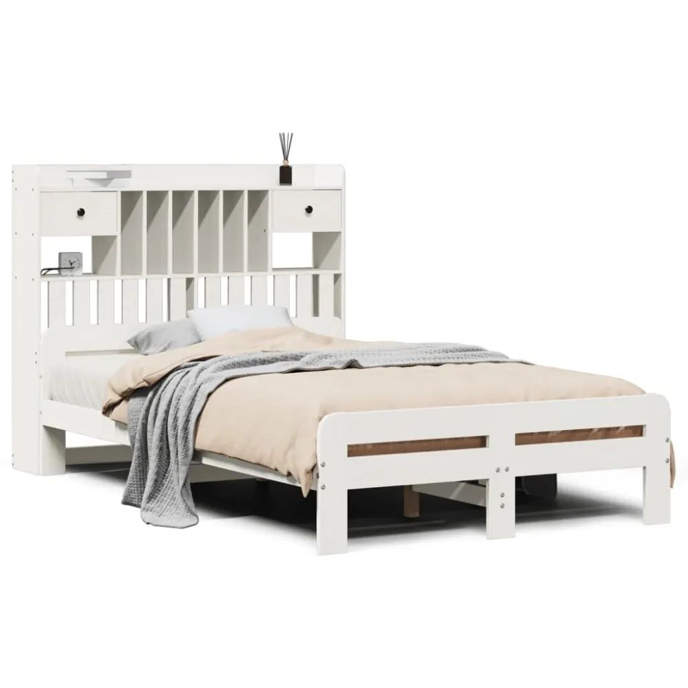 Premium Impermeável Cama com estante sem colchão 135x190 cm pinho maciço branco