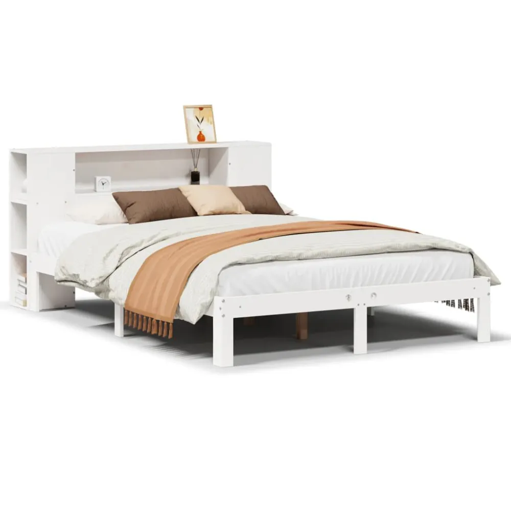 Premium Impermeável Cama com estante sem colchão 135x190 cm pinho maciço branco