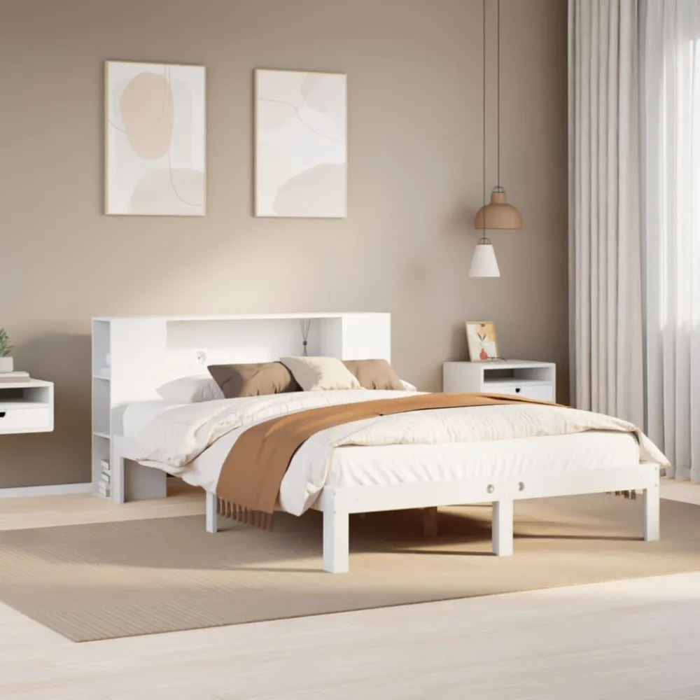 Premium Impermeável Cama com estante sem colchão 135x190 cm pinho maciço branco