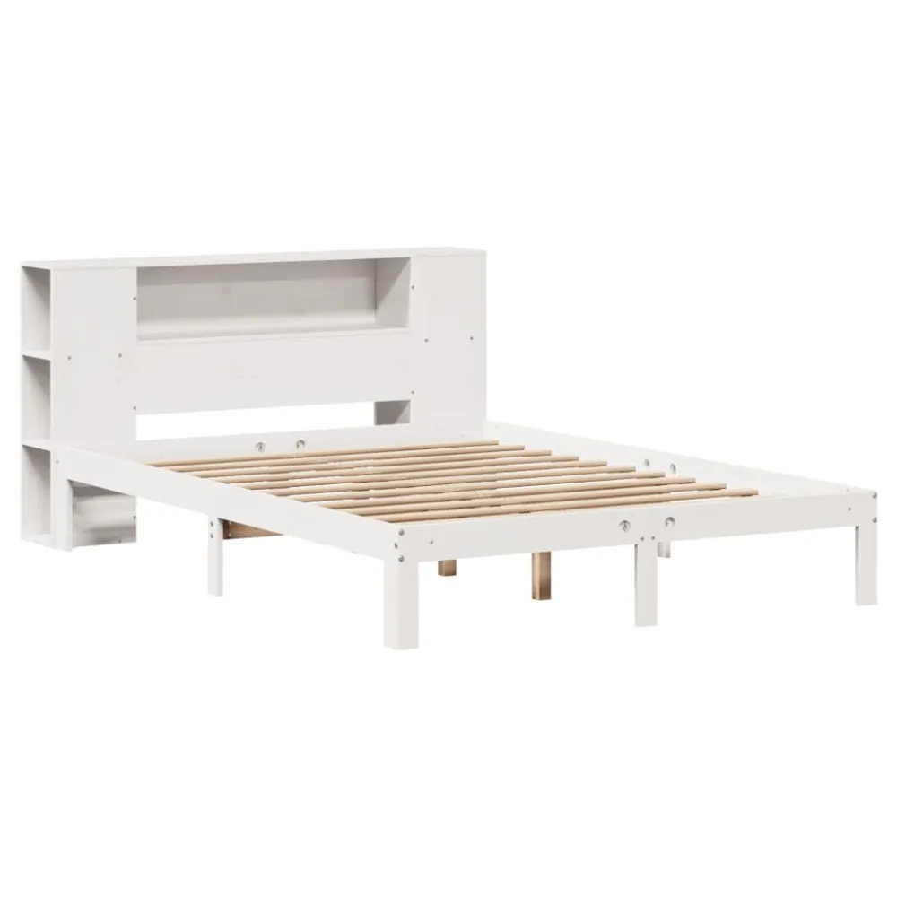 Premium Impermeável Cama com estante sem colchão 135x190 cm pinho maciço branco