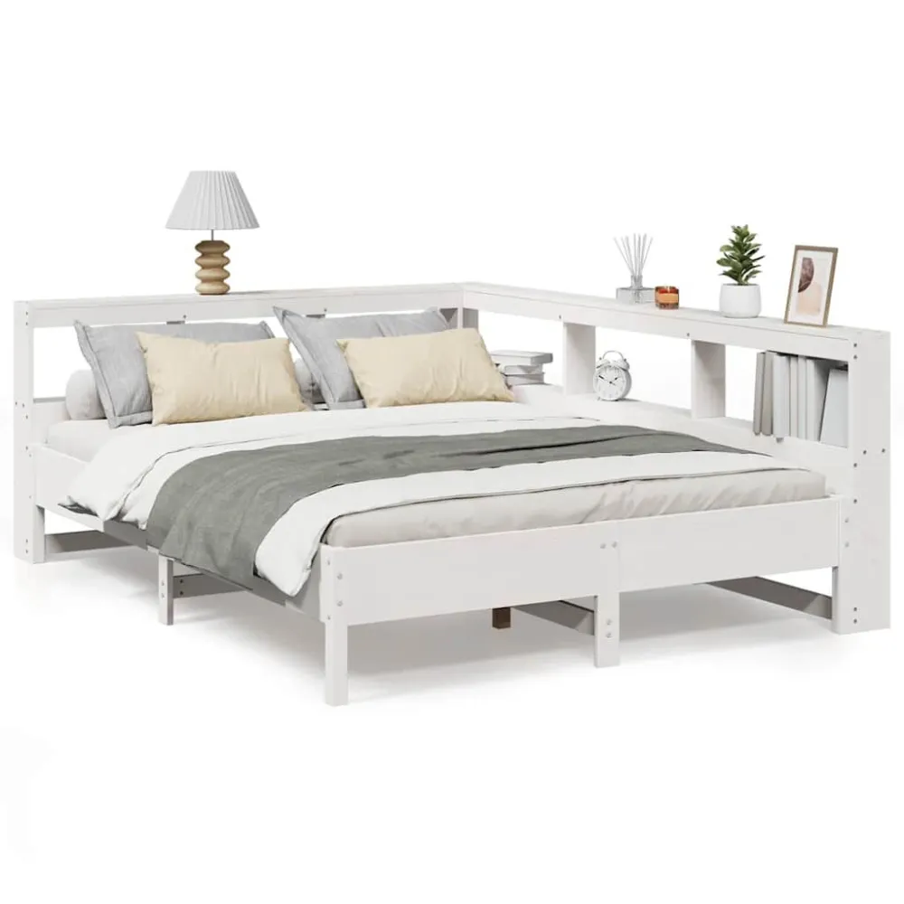 Premium Impermeável Cama com estante sem colchão 140x190 cm pinho maciço branco