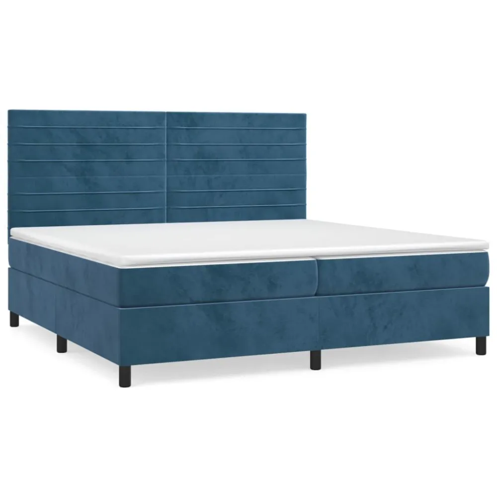 Premium Impermeável Cama com molasemcolchão 200x200 cm veludo azul-escuro