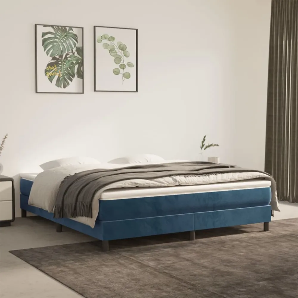 Premium Impermeável Estrutura de cama sem colchão 160x200 cm veludo azul-escuro