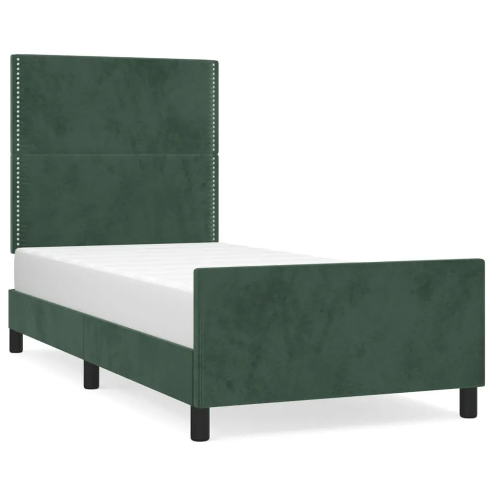 Premium Impermeável Estrutura de cama sem colchão 100x200 cm veludo verde-escuro