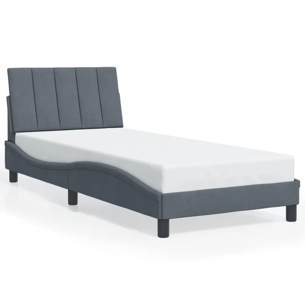 Premium Impermeável Estrutura de cama sem colchão 90x190 cm veludo cinzento-escuro