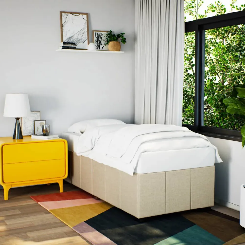 Premium Impermeável Estrutura de cama sem colchão 90x190 cm tecido creme