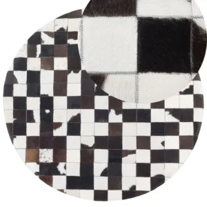Round Cowhide Area Rug ⌀ 140 cm Black and Pérola BERGAMA