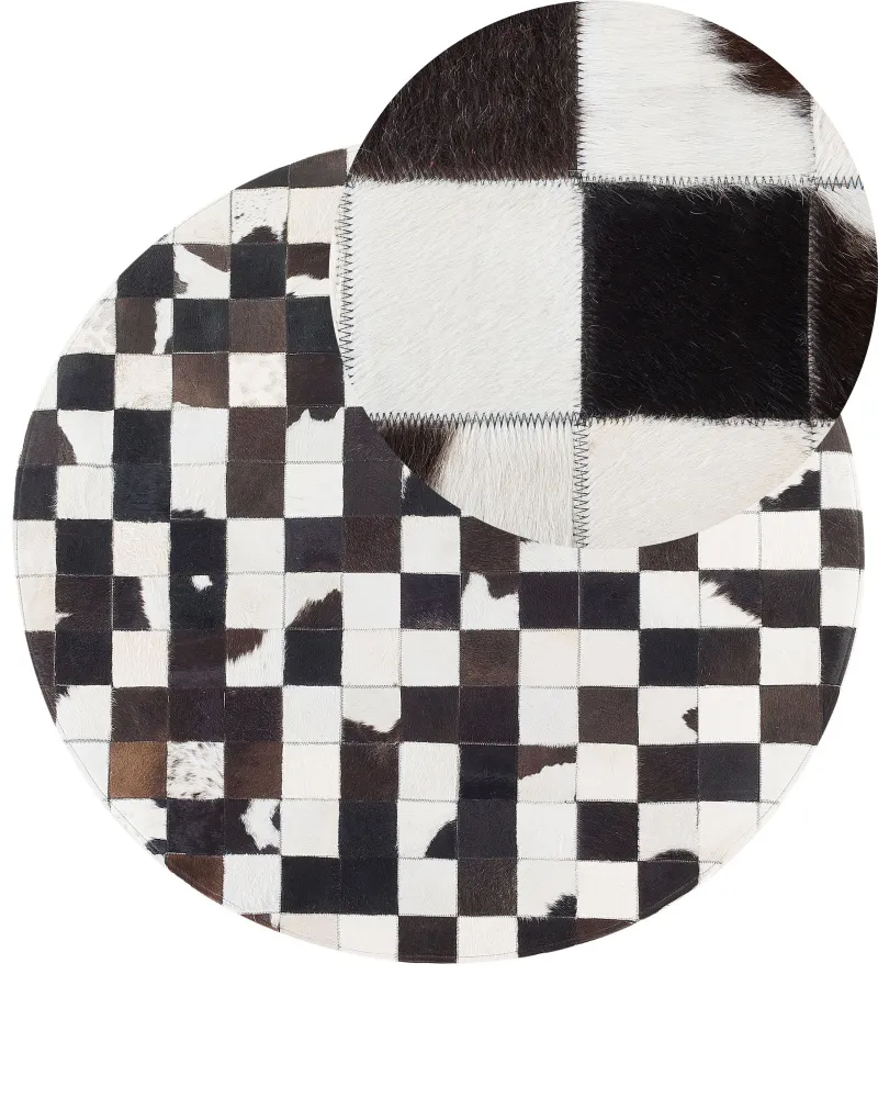 Round Cowhide Area Rug ⌀ 140 cm Black and Pérola BERGAMA