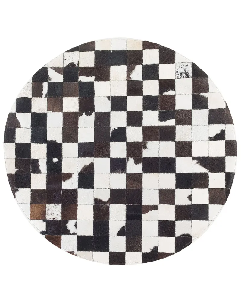 Round Cowhide Area Rug ⌀ 140 cm Black and Pérola BERGAMA